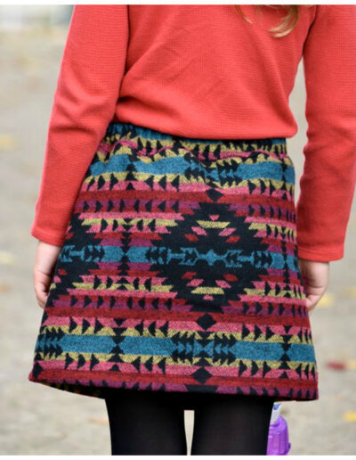 Jutta wrap skirt, girls, sewing pattern, frocks & frolics, sew a skirt, wrapskirt, school skirt, skirt with ethnic pattern