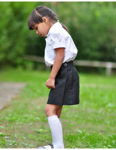 Jutta wrap skirt, girls, sewing pattern, frocks & frolics, sew a skirt, wrapskirt, school skirt