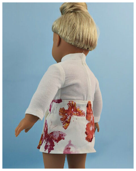 Jutta Wrap Skirt, sewing pattern, frocks and frolics, American Girl Doll, back view of the skirt, elasticated waistline