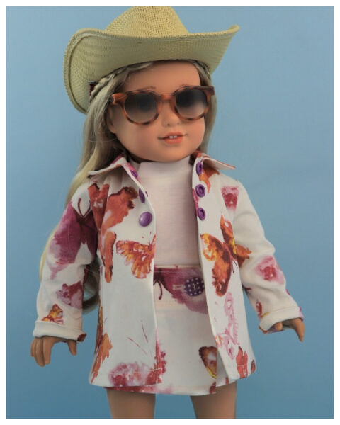Jutta Wrap Skirt, Jutta skirt doll, sewing pattern, frocks and frolics, American Girl Doll, elastic, elasticated, add elastic, tunnel, Dakota coat for dolls